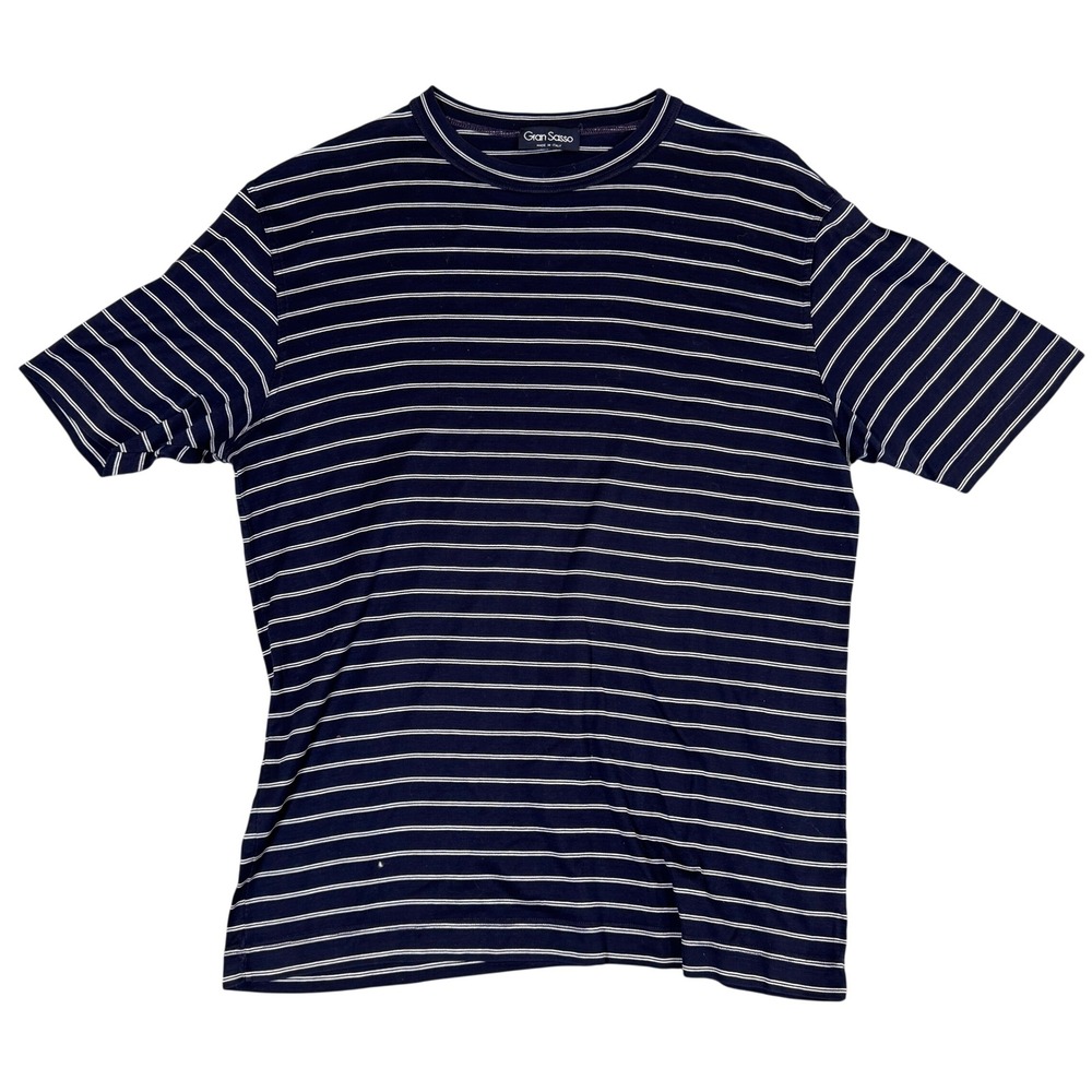 Gran Sasso Mens Navy White Striped Cotton T-Shirt Made in Italy Size VI XL